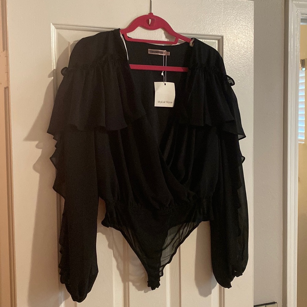 Skylar Rose Black Ruffle Bodysuit